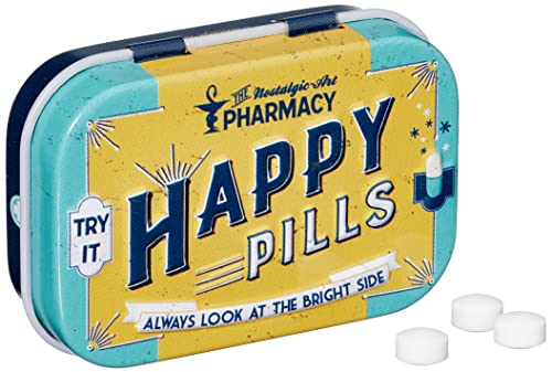 Nostalgic-Art Retro Pillendose, 4 x 6 x 1,6 cm, Happy Pills – Geschenk-Idee für Nostalgie-Fans, mit Pfefferminz-Dragees, Vintage Design von Nostalgic-Art