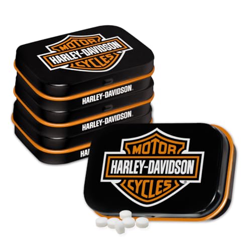 Nostalgic-Art Retro Pillendose, 4 x 6 x 1,6 cm, Harley-Davidson – Logo (4er-Set) – Geschenk-Idee für Biker, Original Lizenzprodukt (OLP), mit Pfefferminz-Dragees, Vintage Design von Nostalgic-Art