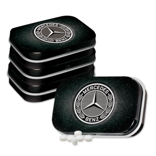 Nostalgic-Art Retro Pillendose, 4 x 6 x 1,6 cm, Mercedes-Benz – Logo Black (4er-Set) – Geschenk-Idee für Mercedes-Benz Fans, Original Lizenzprodukt (OLP), mit Pfefferminz-Dragees, Vintage Design von Nostalgic-Art