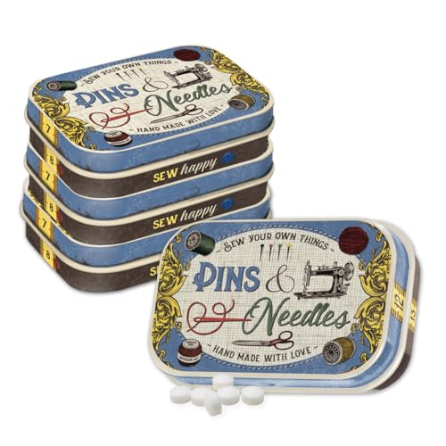 Nostalgic-Art Retro Pillendose, 4 x 6 x 1,6 cm, Pins & Needles (4er-Set) – Geschenk-Idee für Dein Zuhause, mit Pfefferminz-Dragees, Vintage Design von Nostalgic-Art