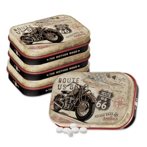 Nostalgic-Art Retro Pillendose, 4 x 6 x 1,6 cm, Route 66 – Bike Map (4er-Set) – Geschenk-Idee für USA Fans, mit Pfefferminz-Dragees, Vintage Design von Nostalgic-Art