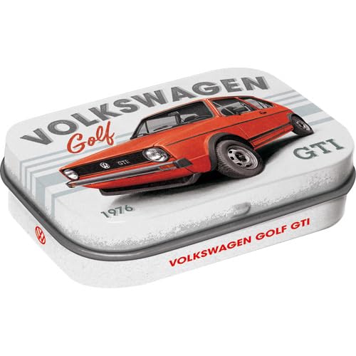 Nostalgic-Art Retro Pillendose, 4 x 6 x 1,6 cm, VW Golf – GTI 1976 – Volkswagen Bus Geschenk-Idee, Original Lizenzprodukt (OLP), mit Pfefferminz-Dragees, Vintage Design von Nostalgic-Art