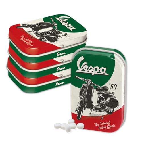 Nostalgic-Art Retro Pillendose, 4 x 6 x 1,6 cm, Vespa – The Italian Classic (4er-Set), mit Pfefferminz-Dragees, Vintage Design von Nostalgic-Art