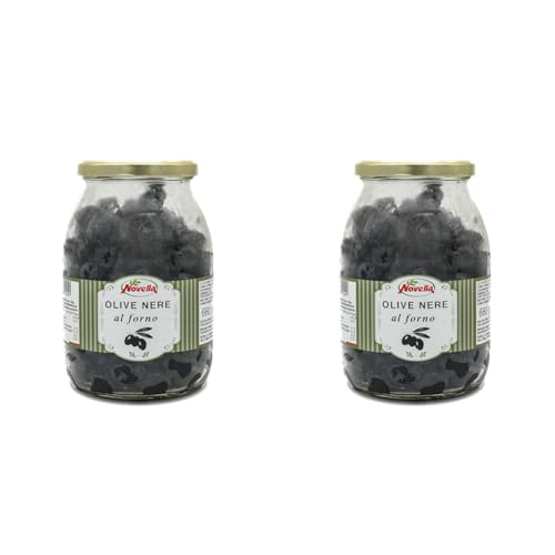 Novella Olive Nere al forno - schwarze Oliven - getrocknet - Feinkost ohne Stein - Perfekt für Antipasti - 660g (Packung mit 2) von Novella