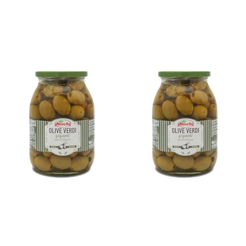 Novella Olive Verdi giganti - grüne Oliven in Salzlake - Feinkost ohne Stein - Perfekt für Antipasti - 560g (Packung mit 2) von Novella