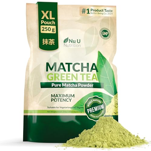 Matcha Grüntee Pulver 250g XL - Hochwertiger Matcha Tee 250g Doppelgröße - Ultrafeinem - Reich an Antioxidanten - Ideal für Smoothies - Hergestellt in Europe - Nu U Nutrition von Nu U Nutrition