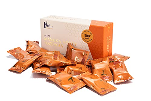 NUI ACTIVE MANUKA - HONIG LUTSCHBONBONS MGO 500+ (UMF 15+) Zertifiziert, 100% Natürlich, Aus 95% Premium Manuka Honig. (Reine Aktive Manuka Lozenges) von Nui Pure & Wild