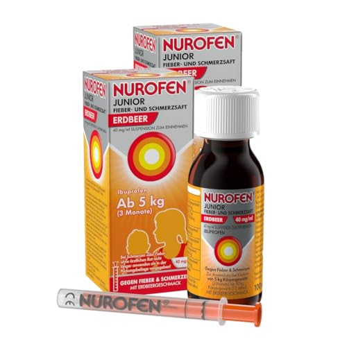 NUROFEN Junior Fieber- und Schmerzsaft Erdbeer - 40 mg/ml Suspension zum Einnehmen für Kinder ab 3 Monate - Bei Fieber & Schmerzen - 2 x 100 ml von Nurofen