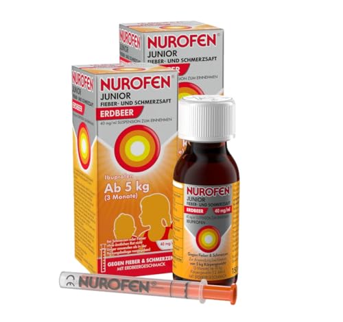 NUROFEN Junior Fieber- und Schmerzsaft Erdbeer - 40 mg/ml Suspension zum Einnehmen für Kinder ab 3 Monate - Bei Fieber & Schmerzen - 2 x 150 ml von Nurofen