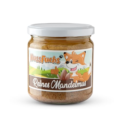 Mandelmus braun - ohne Zusatz von Zucker und Salz - 100% Mandel geröstet in Erdnussöl - vegan & glutenfrei - cremiger Nussaufstrich - NussFuchs (350g) von NussFuchs