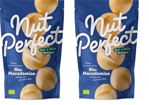 Nut Perfect | Bio-Macadamias | Leckere Knabberei | Zart-cremige, buttrige Textur | Keine Pestizide durch Bio-zertifizierten Anbau | Handarbeit in vielen Produktionsschritten | 80 g (Packung mit 2) von Nut Perfect But a bite better!