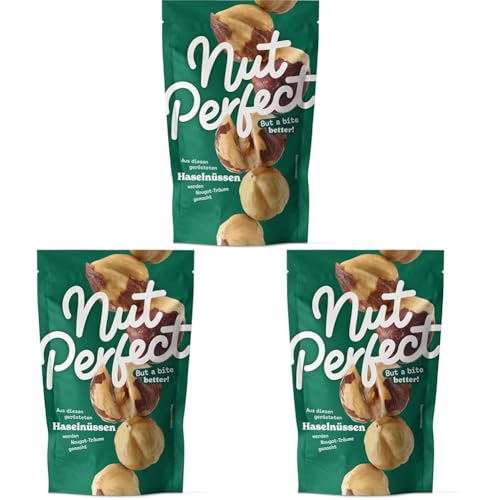 Nut Perfect Haselnusskerne, ganz und ungesalzen, 1 x 100 g, perfekt geröstet, mit schokoladigem Aroma, vegan, Haselnüsse knackig und intensiv im Geschmack (Packung mit 3) von Nut Perfect But a bite better!