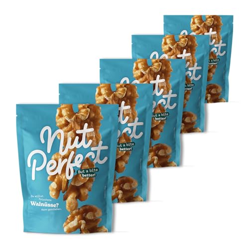 Nut Perfect Walnusskerne ohne Schale, 5 x 100 g, naturbelassen, ungesalzen, mit mildem Geschmack, vegan, frische, knackige Walnüsse aus den USA und Chile von Nut Perfect But a bite better!