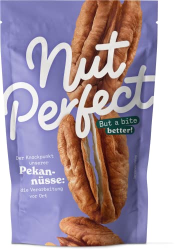 Nut Perfect | Pekannüsse | naturbelassen| mild-süß-herber Geschmack | kürzere Transportwege durch Anbau und Verarbeitung vor Ort | CO2-Einsparung durch kürzere Transportwege | 90g von Nut Perfect But a bite better!