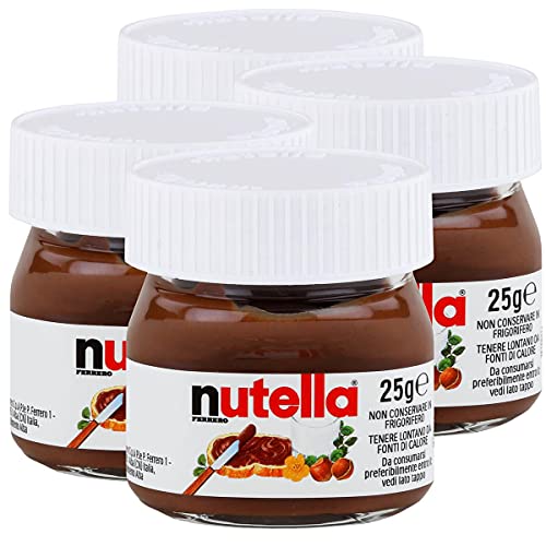 Ferrero Nutella Kleines Mini Design Glas 4er Set a 25g, Brotaufstrich, Nussnugatcreme, Schokoladen Auftrich von Nutella