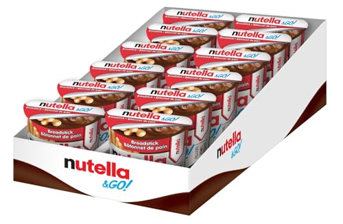 Nutella and Go Snackpacks, Schokoladen-Haselnussaufstrich mit Brotstäbchen, perfekte Bulk-Snacks für Kinder, 52 g, 12 Stück von Nutella