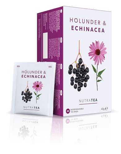 Nutra Tea Holunderbeere & Sonnenhut, Immun- & Erkältungstee, Tee zur Unterstützung des Immunsystems, zur Bekämpfung von Erkältungen, 20 wiederverwendbare Teebeutel, natürlicher Kräutertee von Nutra Tea