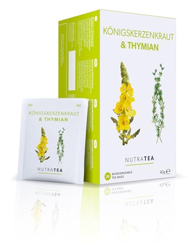 Nutra Tea Königskerze & Thymian, Bronchialtee zur hilft Leichtigkeit von Halsschmerzen, Thymian Tee wirkt wärmend & unterstützend (20 Stück (3er Pack)) von Nutra Tea