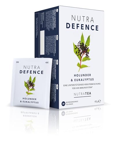 Nutra Tea NUTRADEFENCE, Immun- & Erkältungstee, Hustentee zur Unterstützung des Immunsystems und der Atemwege, 60 wiederverwendbare Teebeutel, Kräutertee mit Eukalyptus & Ingwer von Nutra Tea