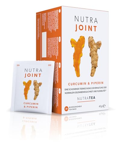 Nutra Tea NUTRAJOINT, Gelenk Tee zur Förderung der Gelenkbeweglichkeit, trägt zur Linderung von Gelenkschmerzen bei, 20 wiederverwendbare Teebeutel, Kräutertee mit Kurkumin & Grüner Tee von Nutra Tea