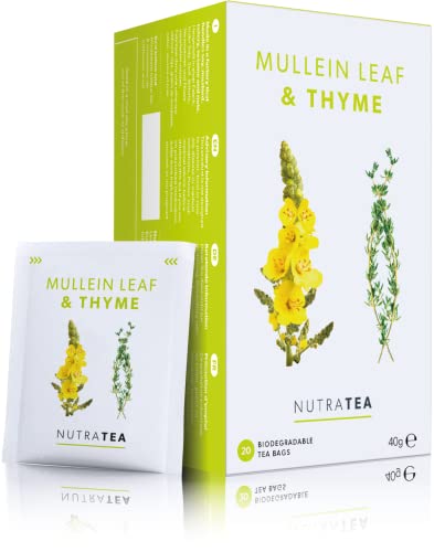 Nutra Tea Nutra Tea Königskerzenblatt und Thymian, Königskerzentee für Lunge und Hals, 80 % Königskerzenblatt, 20 % Thymian, 120 umhüllte Teebeutel, Kräutertee, 6 Stück von Nutra Tea