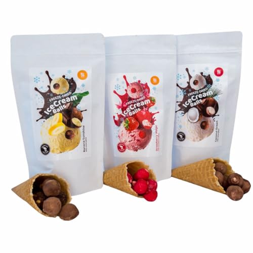 Freeze dried ice cream, freeze-dried sweets, delicious space food, freeze-dried foods, camping and walking food (45g x 6 packs), flavors - strawberry, coconut and banana von NutriBoom