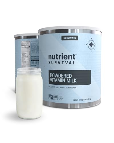 Nutrient Survival Vitamin-Pulvermilch, gefriergetrocknete Prepper Supplies & Notfallnahrungsbedarf, 21 essentielle Nährstoffe, Soja- & Glutenfrei, ungekühlt haltbar bis zu 25 Jahre, eine Dose, 60 von Nutrient Survival