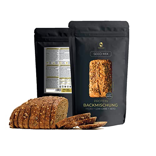 Keto Brot Backmischung Seed Mix 1 KG. | für 5 Brote a 550g. | Eiweiss-Brot-Alternative | Ohne Getreide | Testsieger 2024 | Paleo | Glutenfrei | Low Carb | Ketogene Lebensmittel von Nutringo