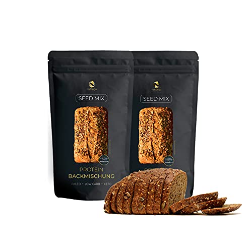 Keto Brot Backmischung Seed Mix 2x200g. - für 1,1 kg Brot | Eiweiss-Brot-Alternative | Ohne Getreide | Testsieger vergleich.org | Paleo | Glutenfrei | Low Carb | Ketogene Lebensmittel von Nutringo