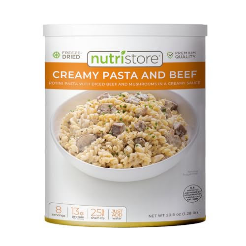 Nutristore Gefriergetrocknete, cremige Nudeln und Rindfleisch, Notfall-Überlebensmittel, perfekt für alltägliche schnelle Mahlzeiten und langfristige Lagerung, 25 Jahre Haltbarkeit, USDA-geprüft von Nutristore