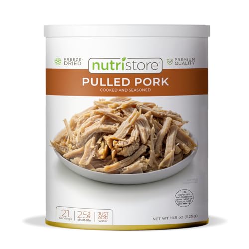 Nutristore Gefriergetrocknetes Pulled Pork | Vorgekochtes Grillfleisch für Rucksackreisen, Camping, Mahlzeitvorbereitung | Langzeitüberlebens-Notfall-Lebensmittelversorgung | 25 Jahre Haltbarkeit | von Nutristore