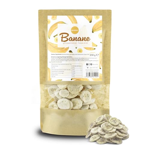 Nutritec Gefriergetrocknete Bananen 250g, 3 mm getrocknete Bananenscheiben ohne Zusätze, Trockenfrüchte im wiederverschließbaren Aromabeutel von Nutritec