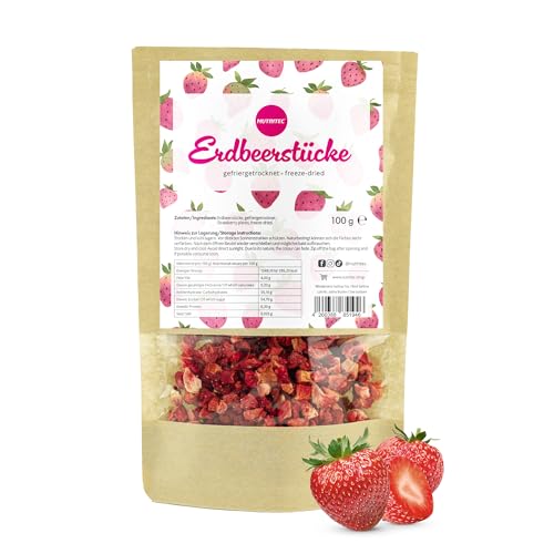 Nutritec Gefriergetrocknete Erdbeeren in Stücke 100g, Früchte gefriergetrocknet ohne Zusätze, Trockenfrüchte im wiederverschließbaren Aromabeutel von Nutritec