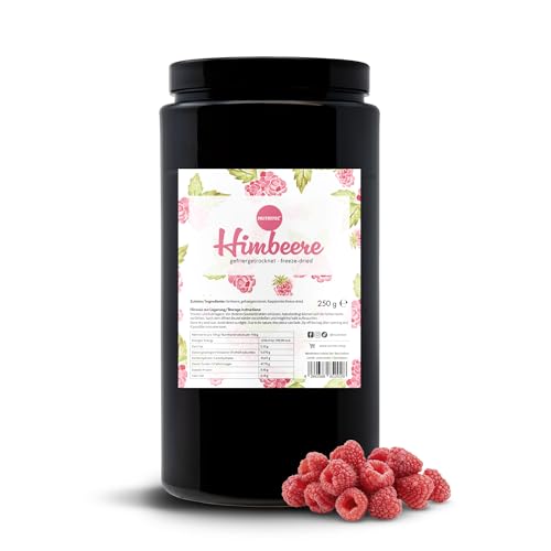 Nutritec Gefriergetrocknete Himbeeren 250g, Früchte gefriergetrocknet ohne Zusätze, Trockenfrüchte in wiederverschließbarer Dose von Nutritec