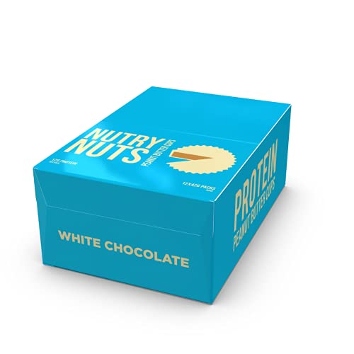 Nutry Nuts Protein Peanutbutter Cups (Weisse Schokolade) 1 x 12er Box - Nur 3,5 g Zucker und 6 g Protein pro Stück. Mit zartschmelzender Weisser-Schokolade und cremiger Erdnussbutter-Füllung von Nutry Nuts