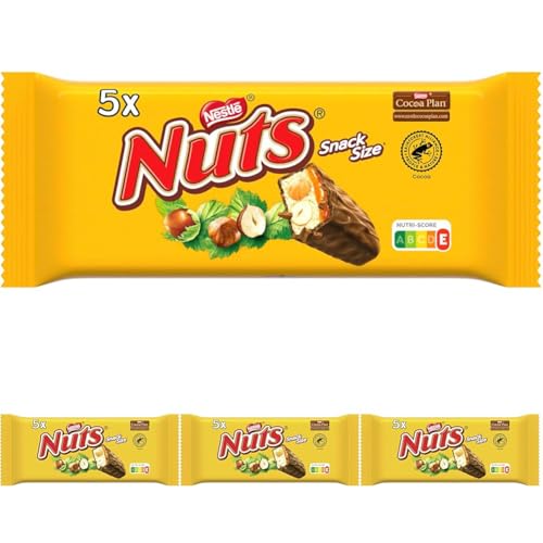 Nestlé NUTS, Haselnuss Schokoriegel mit Karamellfüllung, ganze Haselnüsse und leckere Candy Creme, ummantelt mit Milchschokolade, 4er Pack (5x30g) von Nuts