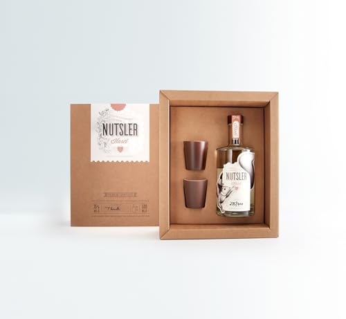 Nutsler Haselnuss Schnaps Geschenk-Set mit 2 Schnapsgläsern, Schwarzwälder Original Haselnussschnaps mit gerösteten Haselnüssen und feinem Nuss Nougat Aroma, Nussschnaps mit 35% vol. (1x 0,5l) von Nutsler