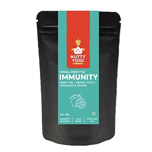 Nutty Yogi Imunity Tea, Herbal Green Tea With Tulsi Lemon Cinnamon Ginger I Ayurvedic Blend I 50G, 100% Natural I Makes 25-30 Cups von Nutty Yogi