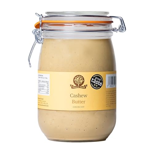 Nutural World - Crunchy Cashew-Nussbutter (1 kg) *** Wiederverwendbares Glasgefäß *** Great Taste Award Gewinner - 100% rein - Einzelzutat von Nutural World