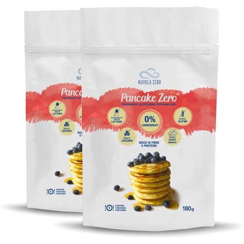 Nuvola Zero - Backmischung für Pancake, 180 g x 12 Protein-Pancake, Kohlenhydratfrei, Glutenfrei, Laktosefrei, Zuckerfrei, ohne Hefen, Hergestellt in Italien von Nuvolazero