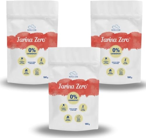 Nuvola Zero - Farina Zero Glutenfreies, geeignet für Pasta, Pizza, Gebäck, glutenfreies Protein Brot, Proteinmehl ohne Kohlenhydrate, laktosefrei, ohne Zucker Lebensmittel, 3 Stück pro Packung, 180g. von Nuvolazero