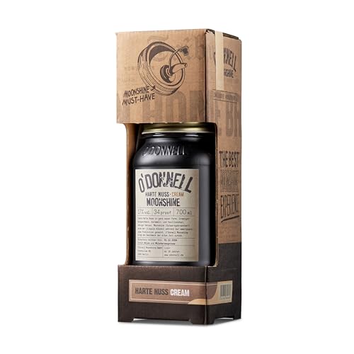 O'Donnell Haselnuss Cremelikör Set + Ausgießer (Made in Berlin) Harte Nuss Creme Moonshine (700ml) mit Haselnuss & Vanille Geschmack – 17% Premium Likör im Original Mason Jar (Geschenkset) von O'Donnell Moonshine