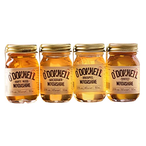 O'Donnell Moonshine Geschenkset Mini - 4x Kleine Liköre als Geschenkidee (Made in Berlin) - Natürliche Zutaten - Premium Schnaps Probierset Harte Nuss, Toffee, Macadamia, Bratapfel - vegan (Winter) von O'Donnell Moonshine