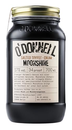 O'Donnell Moonshine Salted Toffee Cream Likör (Neu) Made in Berlin - Cremiger Toffee Likör 700ml mit unverwechselbarem Geschmack - Süß trifft Salzig Cremelikör - 17% Spirituose im Mason Jar von O'Donnell Moonshine