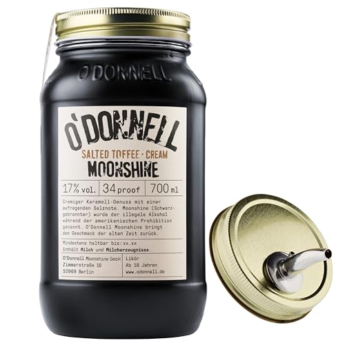 O'Donnell Moonshine Salted Toffee Cream Likör (mit Ausgießer) Made in Berlin - Cremiger Toffee Likör 700ml mit unverwechselbarem Geschmack - Süß trifft Salzig Cremelikör - 17% Spirituose im Mason Jar von O'Donnell Moonshine