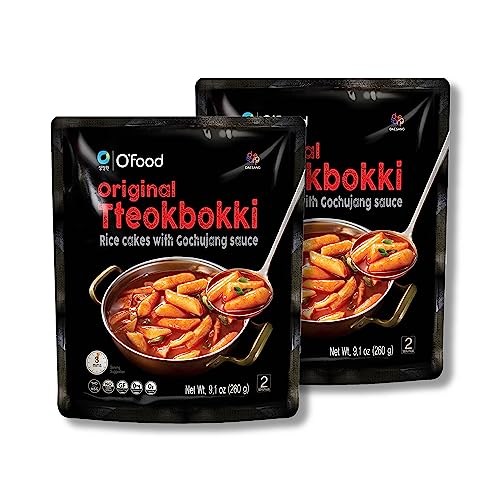 Original Tteokbokki, GlutenFree Korean Rice Cakes, Authentic Spicy Korean Street Food Snack, Perfect with Cheese and Ramen Noodles, Ready to Eat, No MSG, No Corn Syrup, Pack of 2 von O’Food