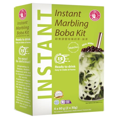 O's Bubble Instant Marbling Boba Tee Kit MATCHA (4x 60g) | Bubble Tee | Mit Tapiokaperlen und Strohhalm von O's Bubble
