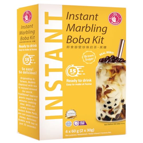 O's Bubble Instant Marbling Boba Tee Kit mit braunem Zucker (4x 60g) | Bubble Tee | Mit Tapiokaperlen und Strohhalm von O's Bubble