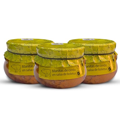 Schweinefüße 610gr (3 Stück). Familiäres, hausgemachtes und handwerkliches Rezept. Schweinefüße in Steinpilzsoße. Originelles Geschenk für alle. 100% Spanien. Geschmorte Schweinefüße. von OBRADOR LOS CARACOLES