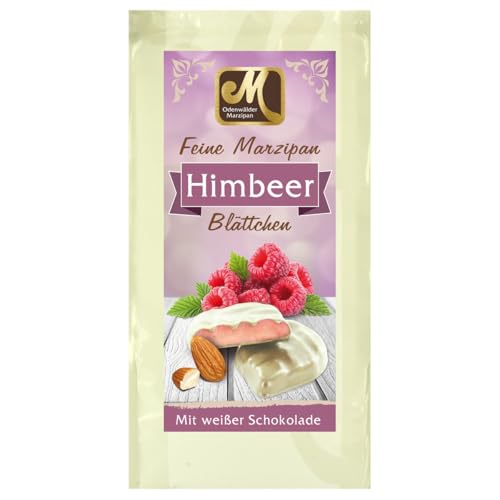 Odenwälder Marzipan Himbeer Blättchen mit weißer Schokolade 200g von ODENWÄLDER Marzipan KONDITOREI GmbH